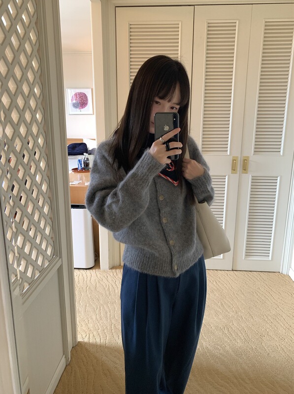 现韩国设计师lero*e美娜家羊驼毛针织开衫韩系女装翻领单排扣毛衣|undefined