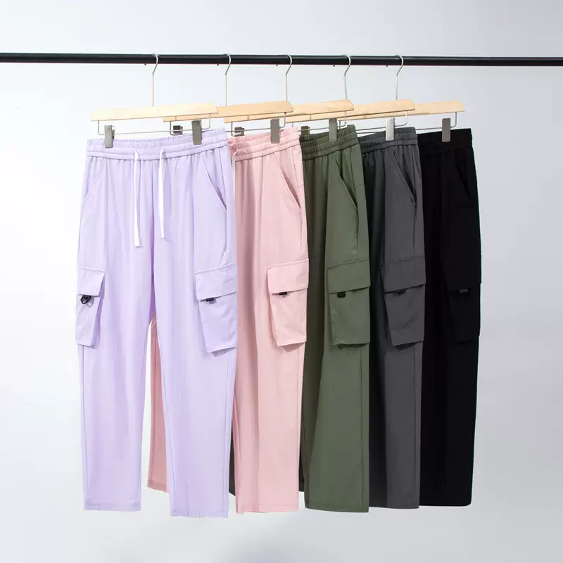 2025新款春夏季冰丝休闲裤男女款弹力运动户外时尚速干多袋工装裤