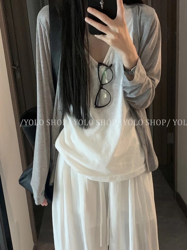 YOLOSHOP Clean fit松弛感休闲慵懒百搭基础针织开衫女夏防晒外套|undefined
