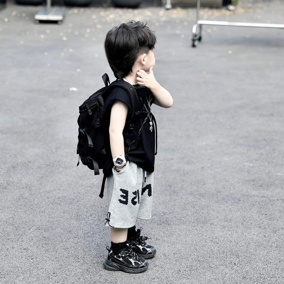 Boys 2025 Summer New Shoulder Pad Children's Simple Cool Sleeveless Vest Printed Shorts suit Children