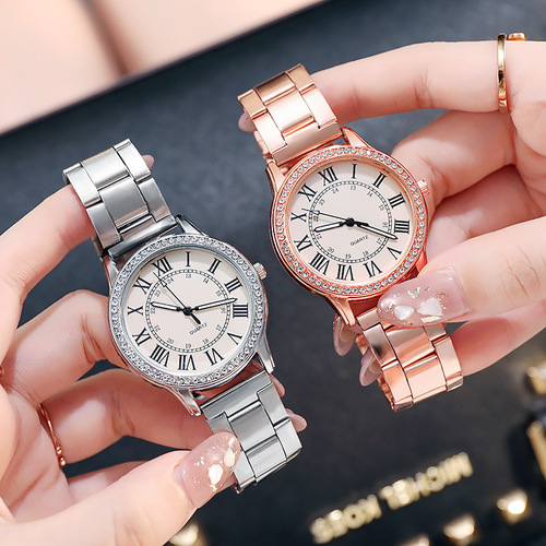 Foreign trade new steel band rhinestone watch for women, simple retro diamond-encrusted luminous watch, women's quartz watch