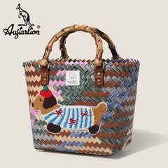 Augtarlion 手作り漫画織物野菜バスケットかわいい刺繍子犬織物多用途ハンドバッグ収納袋