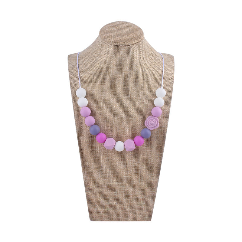 Nueva silicona molar mordedor collar de doble cara Rosa forma silicona mordedor collar masticable colgante collar