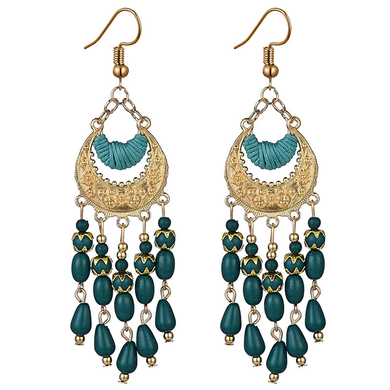 Bohemian national style earrings long vintage tassel rice beads earrings European and American hot-selling carved earrings wholesale Bohemian national style earrings long vintage tassel rice beads earrings European and American hot-selling carved earrings wholesale
