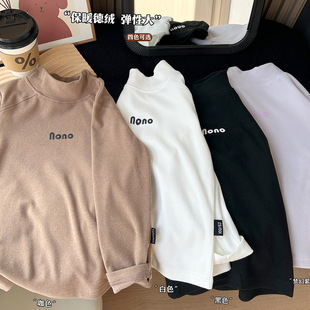 2024 autumn children's clothing boys and children sanding elastic long sleeve T-shirt warm high collar base shirt wholesale generation