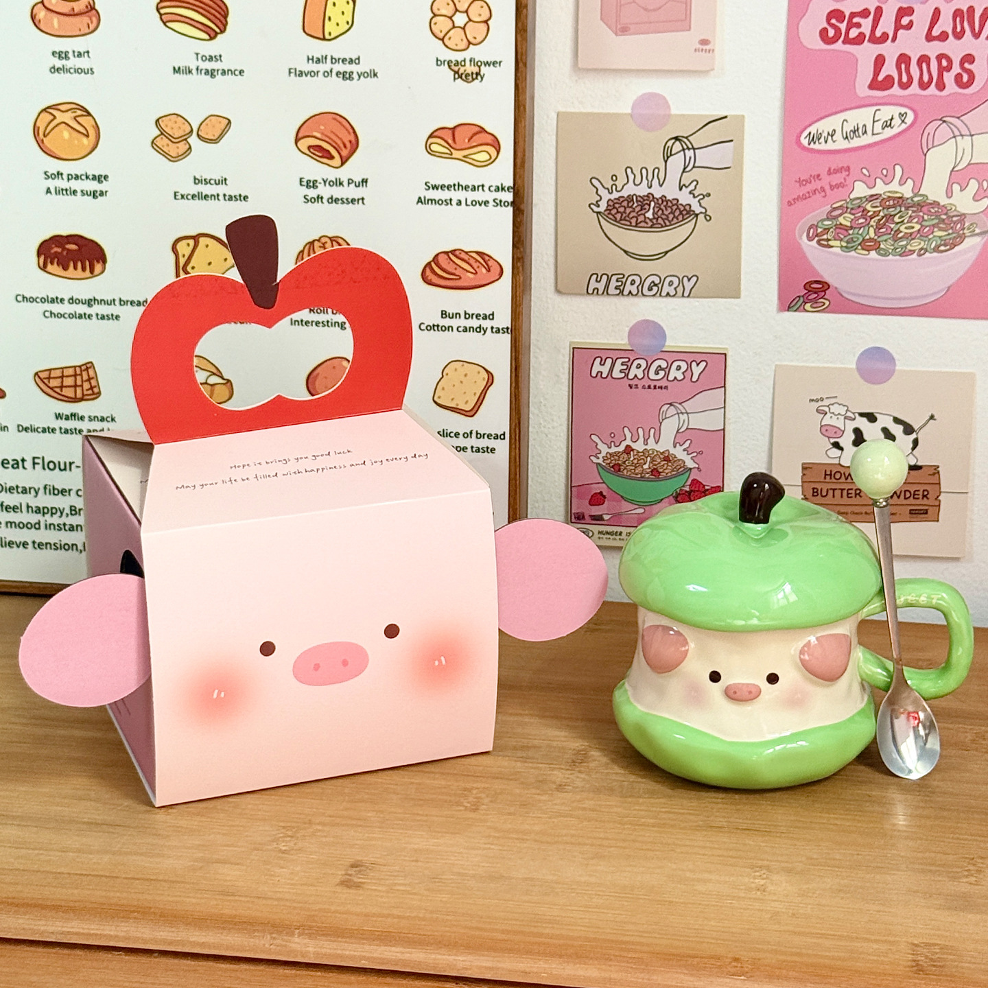 Hermosas tazas de cerámica de cerdo de manzana con tapa taza de regalo de cumpleaños taza de agua casera taza de regalo de navidad taza