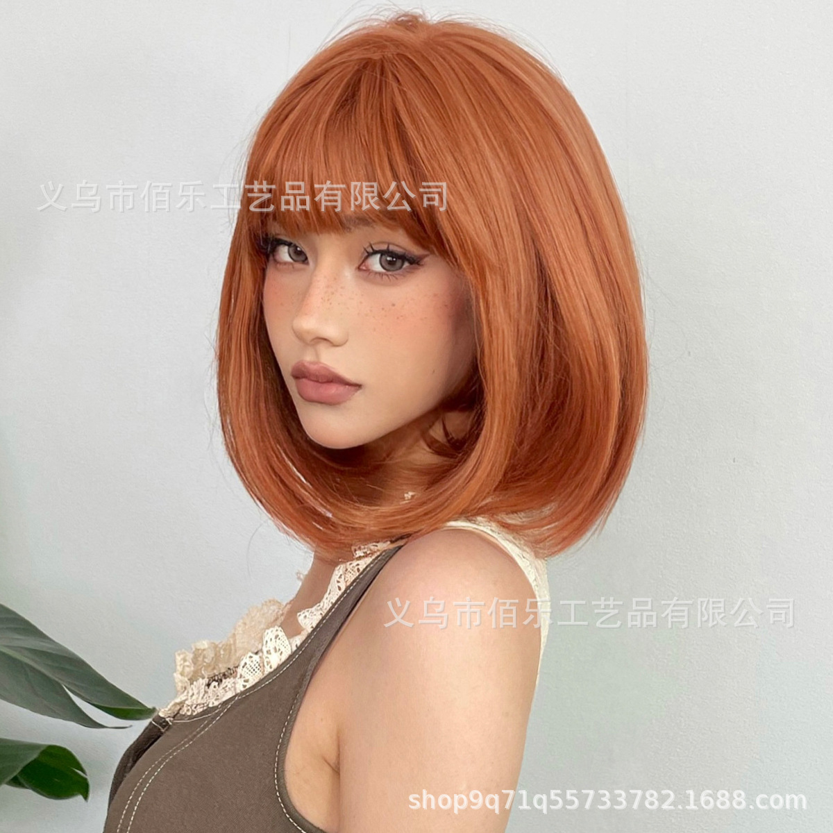 Foreign trade new neat bangs orange brown short hair bobo bobo full head cover manufacturers spot wigs