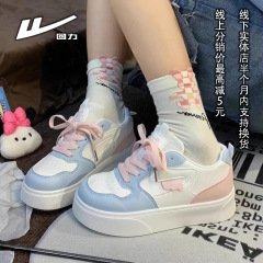白と青のパステルカラーの厚底スニーカー、レディース、身長アップ、学生向け、レトロ、韓国風、厚底スニーカー、レディース、身長アップシューズ