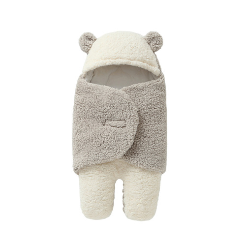 Newborn swaddling goat wool padded baby sleeping bag with split legs for autumn and winter, extra thick for outdoor use, baby wrap for mothers and babies