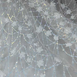 树叶亮片蕾丝网纱网布花边童装婚纱连衣裙面料新款 lace fabric