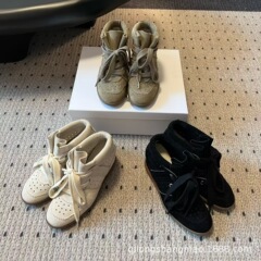 高端2025秋冬欧美牛皮英伦风内增高高帮休闲鞋圆头反绒系带女短靴