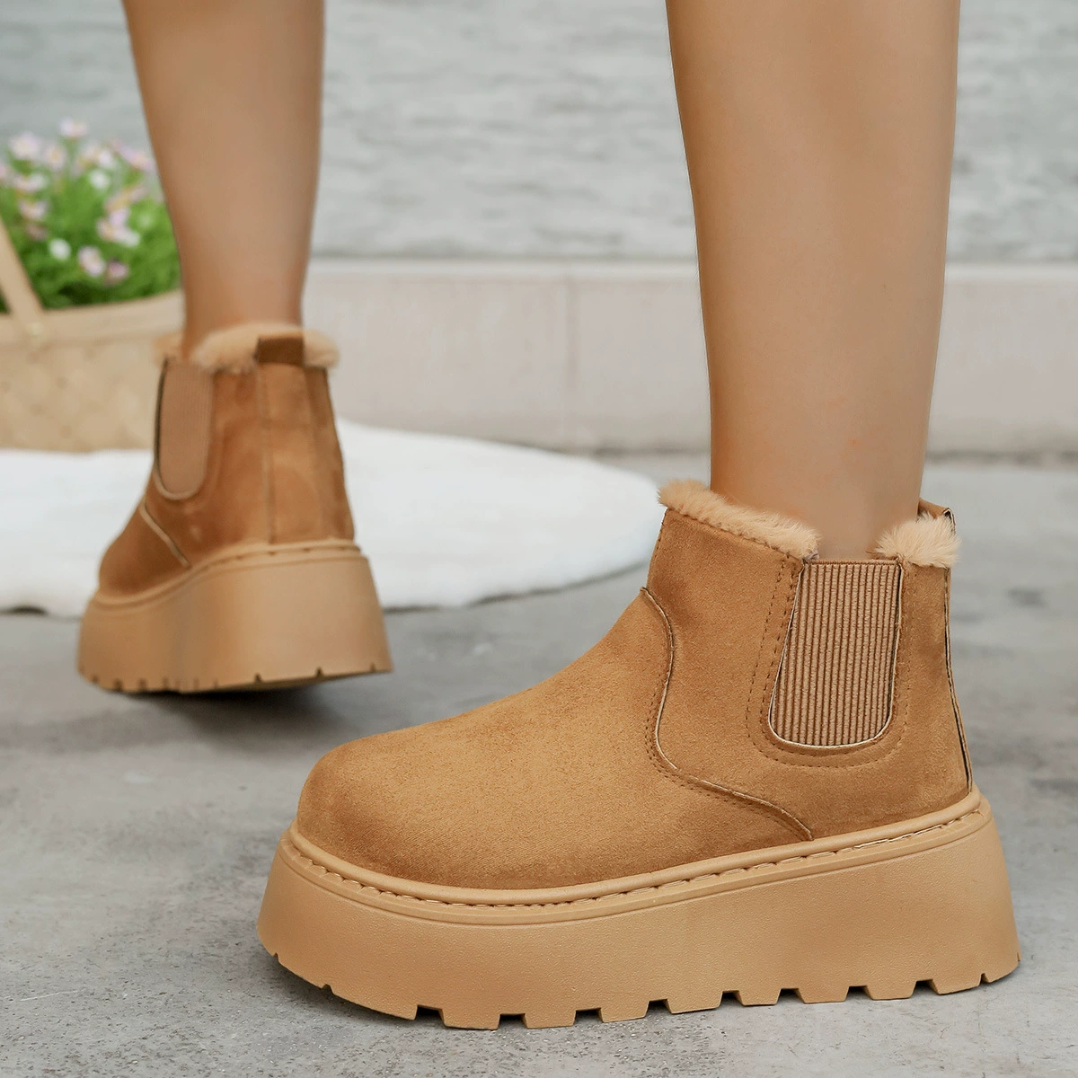 Осенне-зимние новые внешнеторговые хлопковые туфли большого размера на толстой подошве, женские высокие зимние сапоги, утолщенные однотонные зимние сапоги на флисовой подкладке