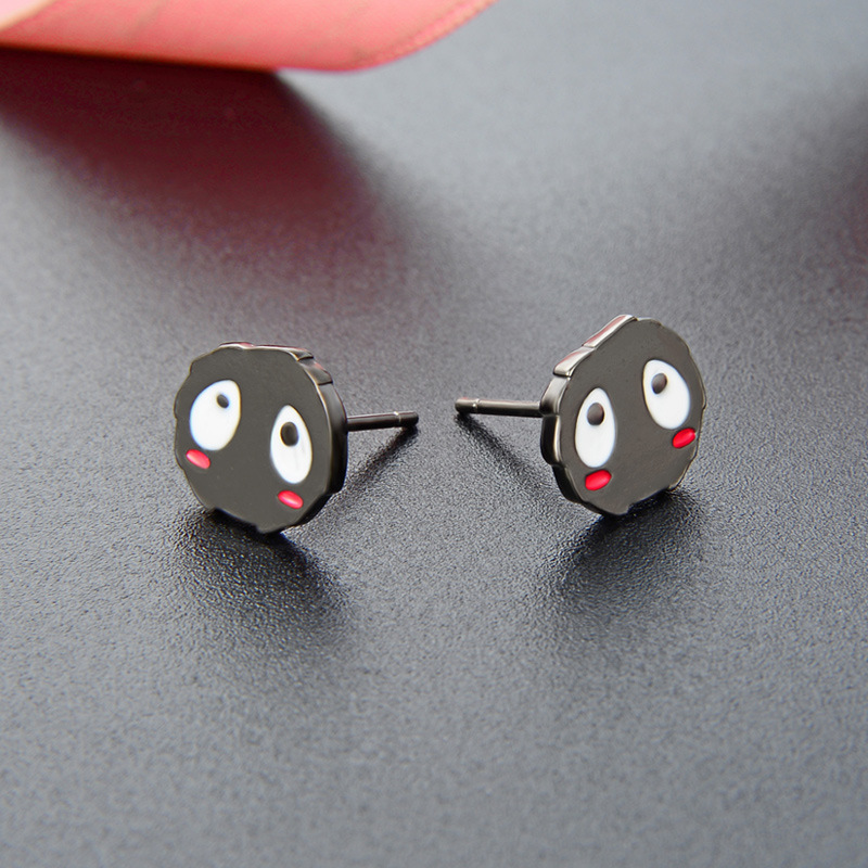 S925 pendientes de plata esterlina unisex pequeña joyería creativa de dibujos animados Internet celebridad lindo pendientes de cerdas negras pendientes