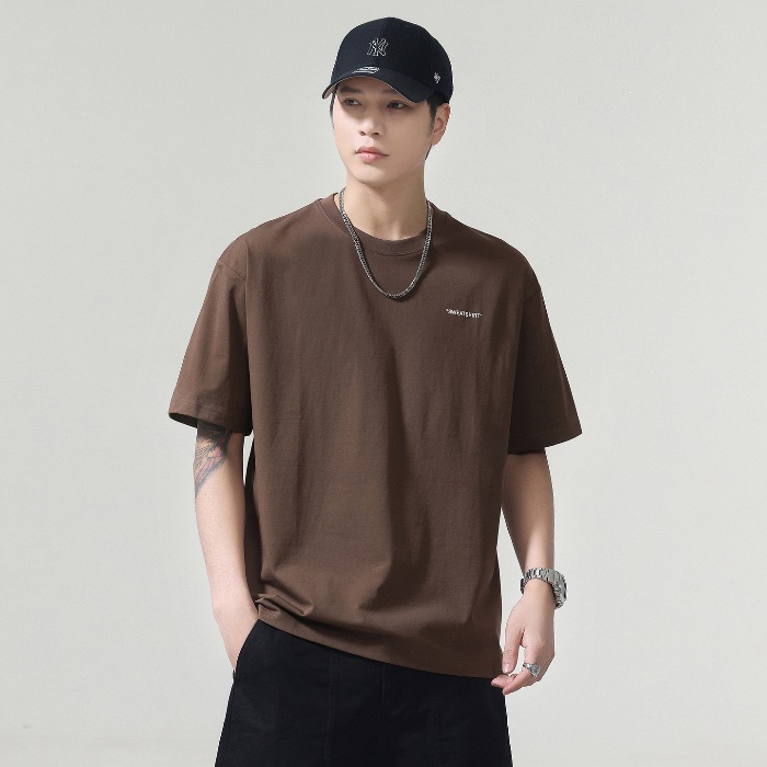80 frío algodón camiseta de mangas cortas hombre 2026 verano transpirable camiseta de mangas cortas casuales blanco negro
