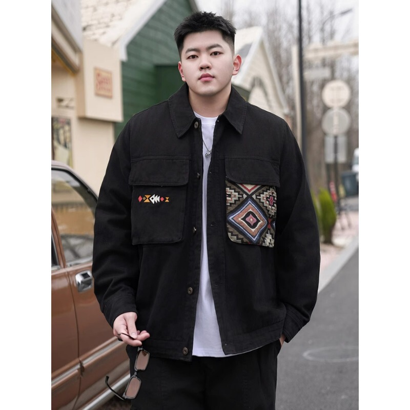 Trendy Plus-Size New Men's Ethnic Style Loose Oversized Casual Washed Long-Sleeve Denim Jacket