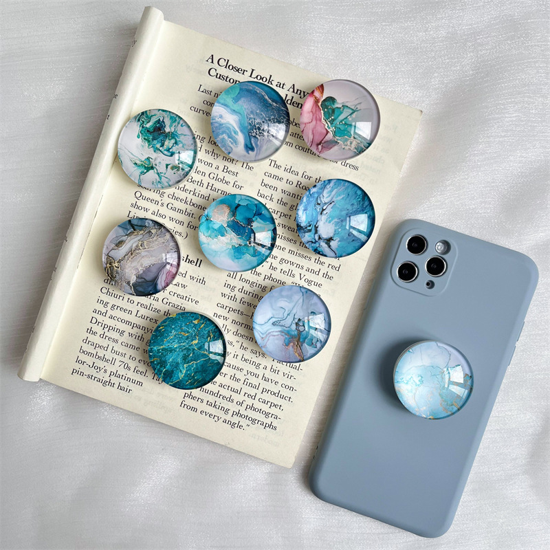 24g Weight Mobile Phone Universal Applicable Brands Airbag Bracket Classification Glass Material Marble Pattern Chinoiserie, Simple Style Style Marble Glass Chinoiserie Simple Style Mobile Phone Universal Airbag Bracket 2