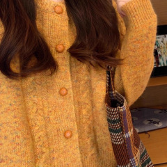 黄色毛衣针织开衫外套女2025秋冬新款设计感小众宽松慵懒风上衣潮