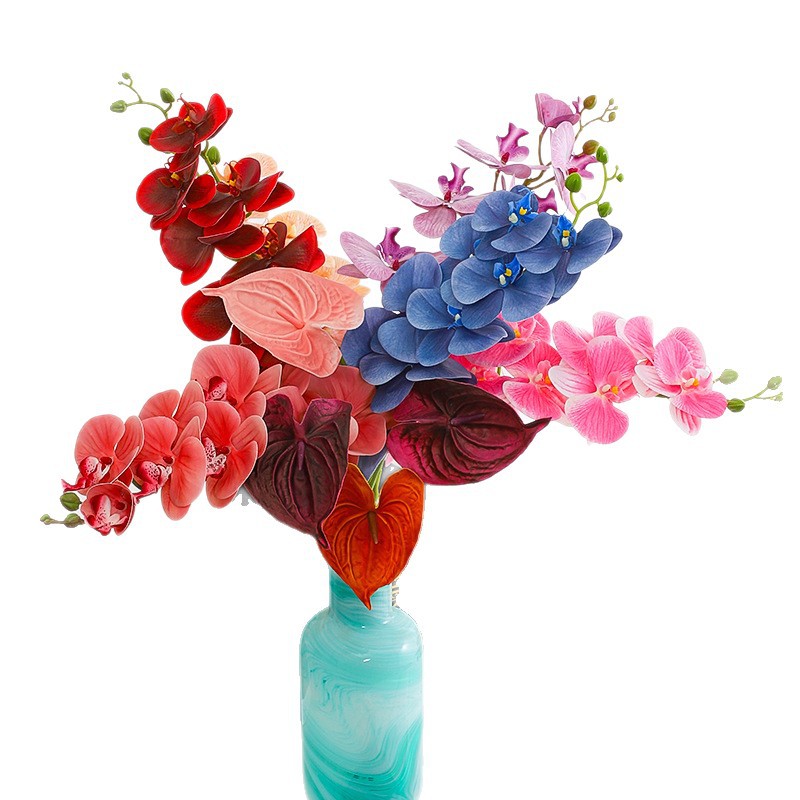 Siete colores cordier flores de Año Nuevo barril de bendición material de combinación impresión 3D mariposa orquídea de palma roja accesorios de flores de Año Nuevo material de arte floral