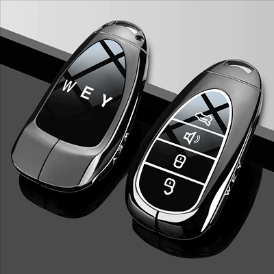 Suitable for Wey Brand Blue Mountain Latte Dht Key Cover Wei Pai Mocha Hi4 Alpine 7/8/9 Car Buckle Shell for Men (Static Rod/Key Bag) - type-a-4-button-gun-black-single-shell