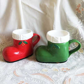 创意圣诞靴子造型杯新年礼物陶瓷杯子卡通马克杯咖啡杯新奇特瓷杯