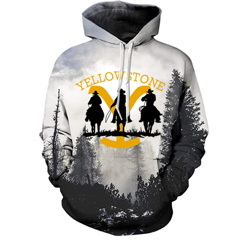 Pod Cross-Border New Product Film and Television Large Size Sweatshirt Digital Printing Yellowstone Forest Yellowstone Pullover Sweatshirt Pod Cross-Border New Product Film and Television Large Size Sweatshirt Digital Printing Yellowstone Forest Yellowstone Pullover Sweatshirt