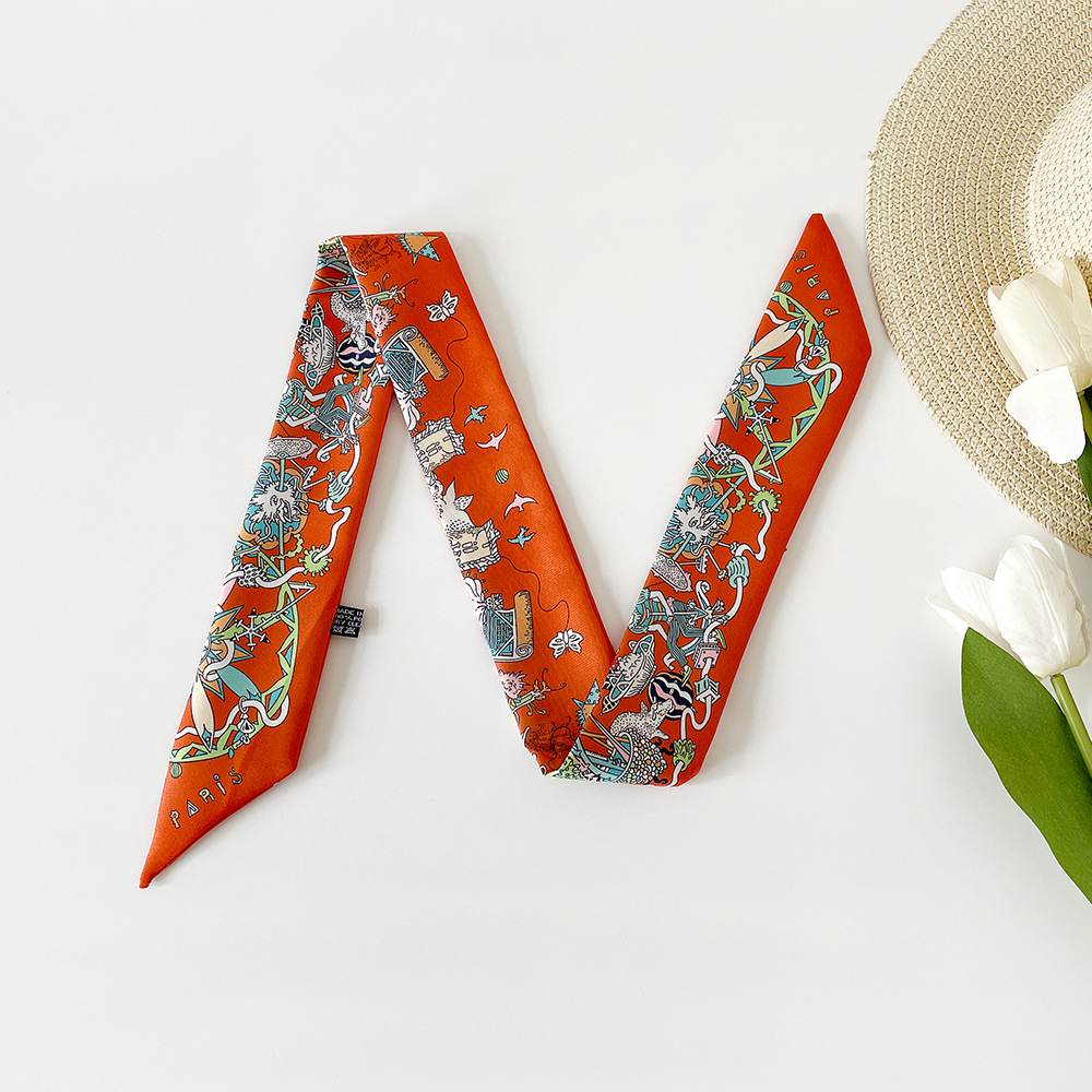 Women's Elegant Retro Printing Bag Satin Silk Scarf display picture 36