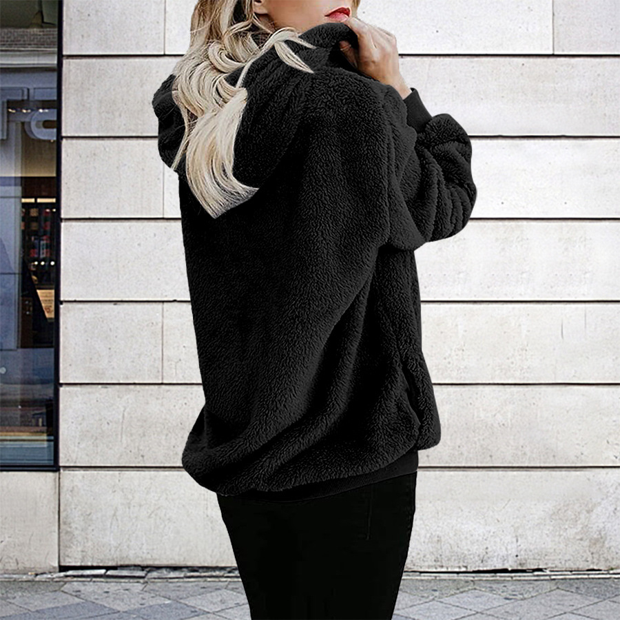 Autumn Winter Women Clothing Long Sleeve Hooded Solid Color Hoodie Cardigan Coat