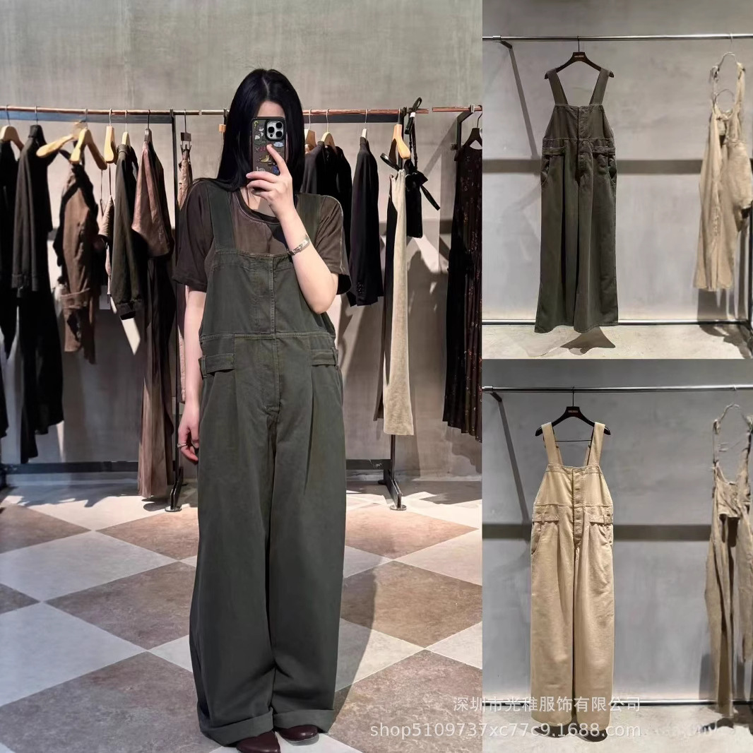 Hong Kong Flavor 2025 Design Sense Southern Oil Little Man Wide Leg Strap Pants Women's Retro Jumpsuit American Jeans Trendy