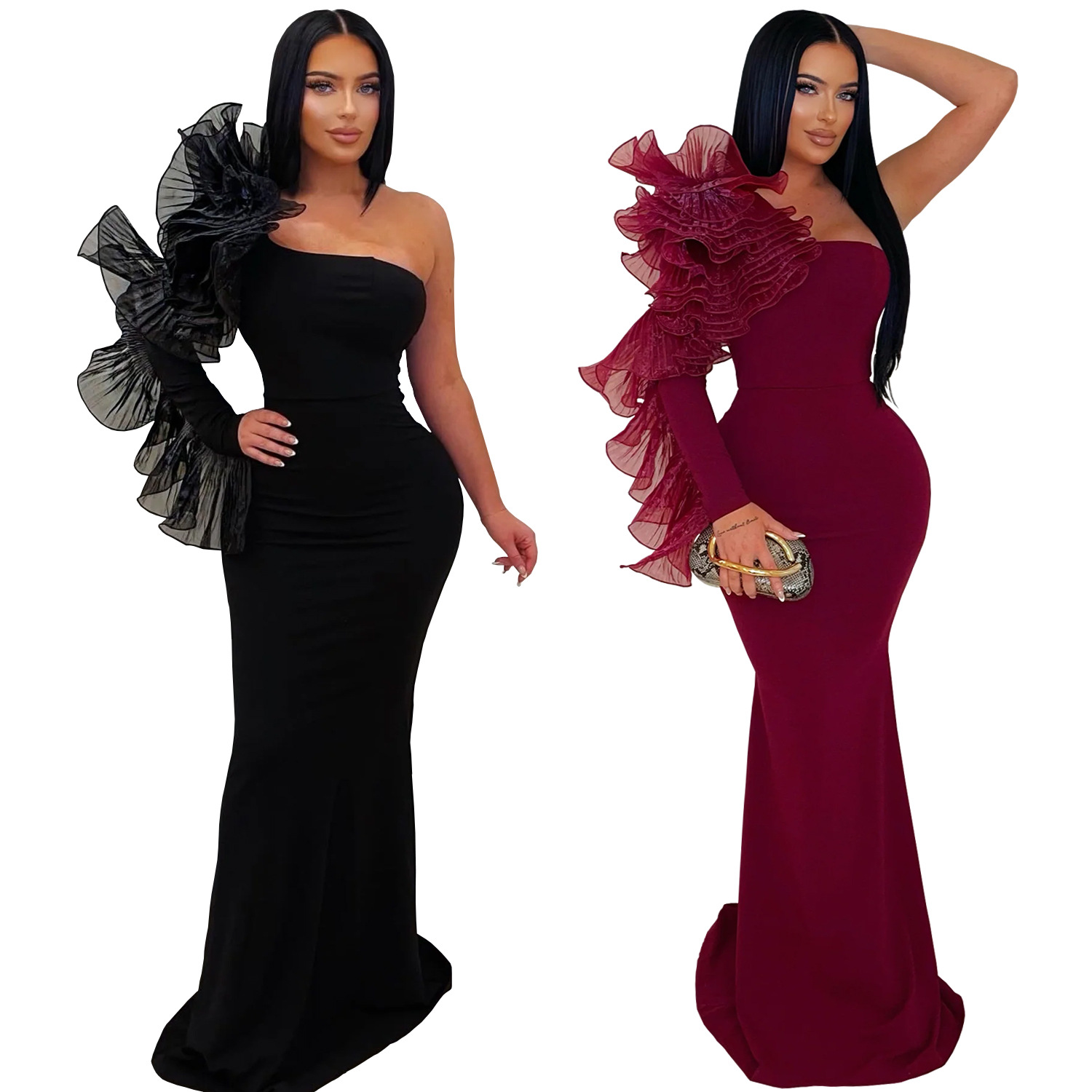 C7610 Aliexpress transfronterizo Amazon Europa y América de moda moda femenina temperamento elegante de manga de encaje simple vestido delgado