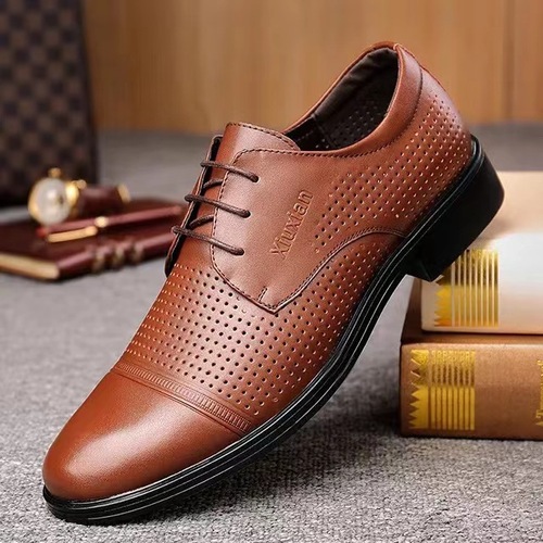New soft leather men's shoes hollow sandals business casual leather shoes men's summer formal wear breathable clogs dad shoes