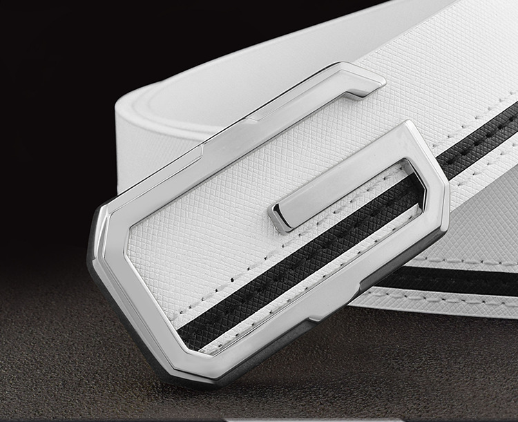 Men's Belt Korean Style White Smooth Buckle Versatile Leather Belt_voghion.com