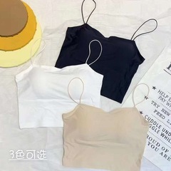 Ice Silk Oil Painting Girl Beautiful Back Camisole Seamless Wireless Wrapped Breast Tube Top Short Bottoming Shirt Underwear for Women