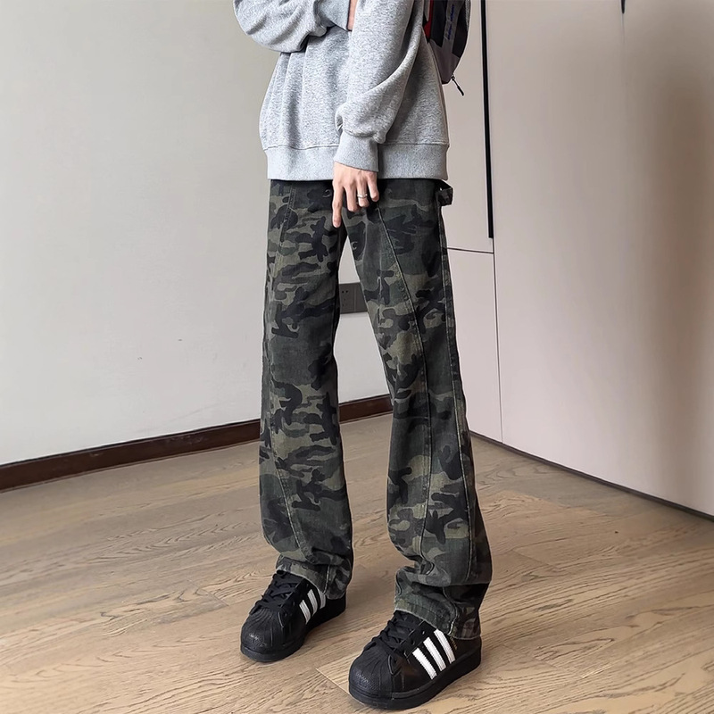ソースメーカー迷彩ワークジーンズボーイズアメリカンハイストリートレトロパンツルーズストレートトレンディYixuan Clothing|undefined