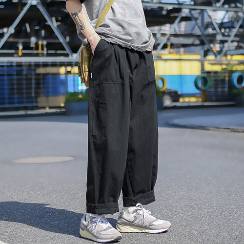 Japanese straight-leg work pants for men, thin version for spring and summer, trendy brand, fashion pants for boys, loose wide-leg casual long pants
