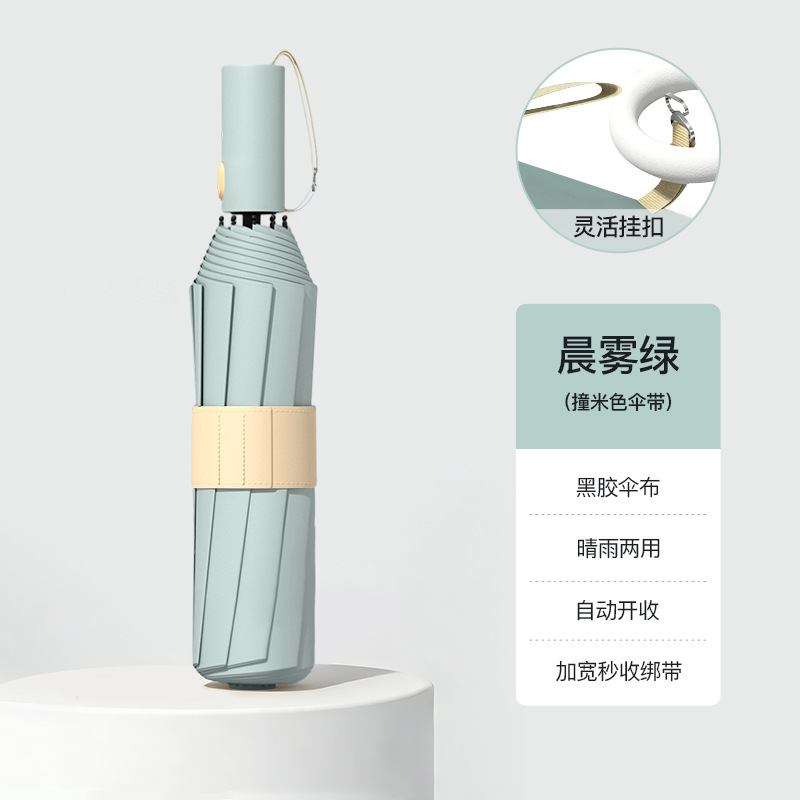 Morning Fog Green Strike Beige Paraguas (vinilo automático de 10 huesos)