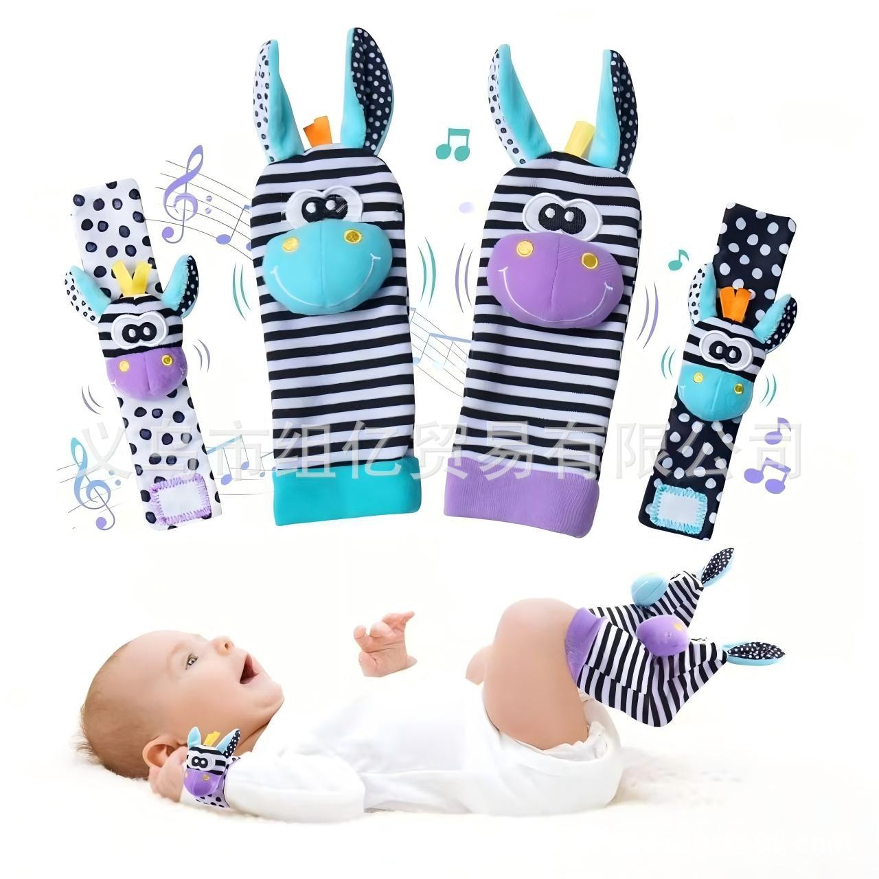 跨境Cartoon Animal Wrist Bell Rattle Socks卡通腕铃摇铃袜套装