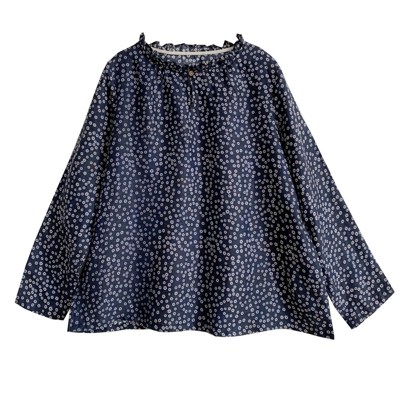 T9389 Women's Printed Nine-Quarter Sleeve Floral Ruched Half-High Collar Pastoral Loose T-Shirt T9389 Women's Printed Nine-Quarter Sleeve Floral Ruched Half-High Collar Pastoral Loose T-Shirt