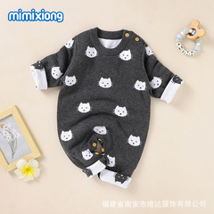 インホットセール秋と冬の新しいかわいい猫ジャカードベビーワンピースロンパース