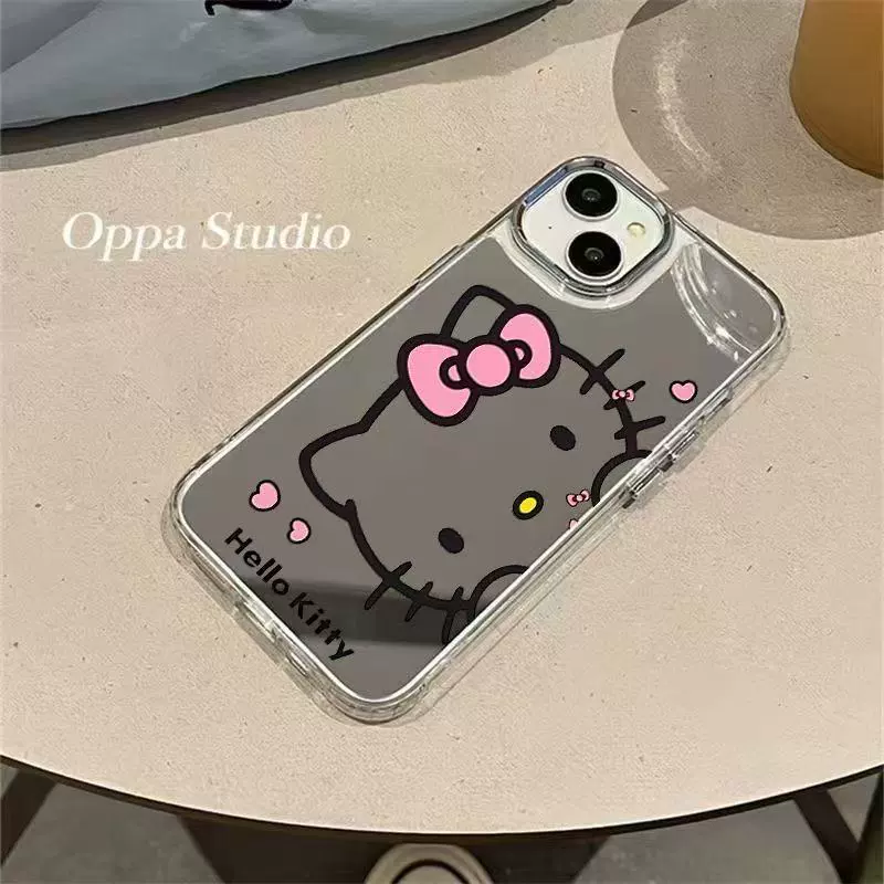 Чехол для телефона Hello Kitty, с яблоком, для iPhone 14, зеркальная поверхность, эффект зеркала, 13 Pro Max