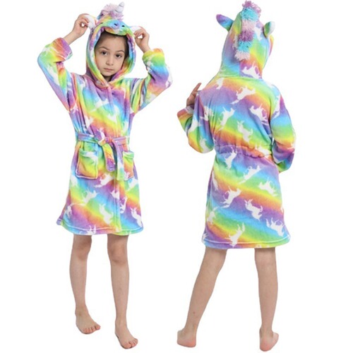 Rainbow Tianma enlarged children's bathrobe flannel cartoon couple's home clothes nightgown animal starry sky winter