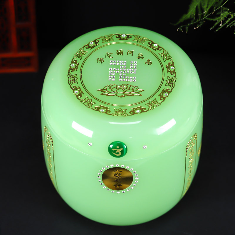 批发外贸殡葬用品骨灰坛帝王绿琉璃阿弥陀佛心经骨灰桶 骨灰盒