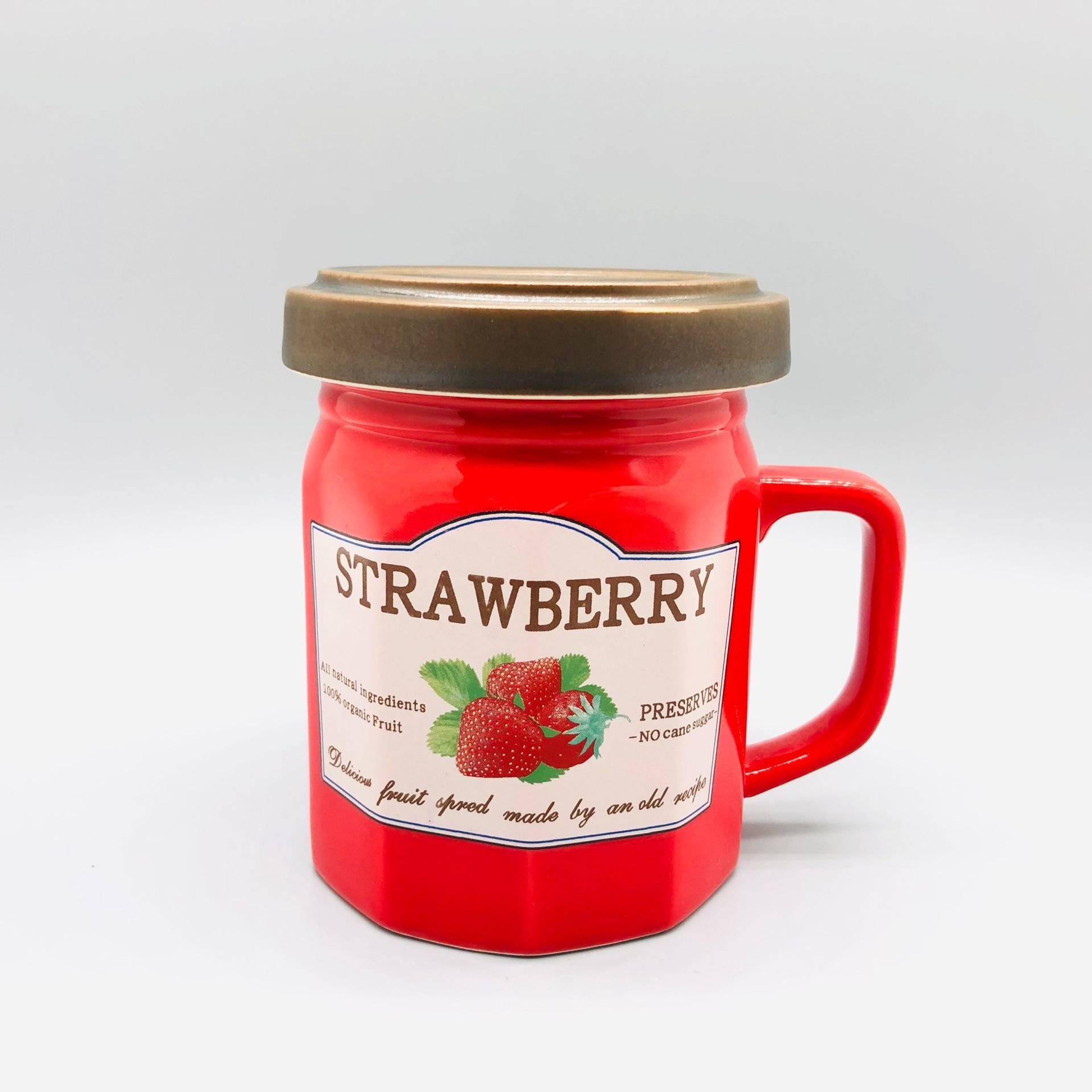 Retro lindo mermelada de fresa Taza de cerámica mermelada de arándanos Taza de cerámica con tapa Taza de cerámica titular de la pluma