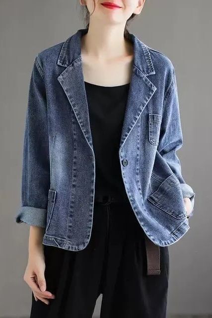 Spring and Autumn New Denim Blazer for Women, Artistic Retro Korean Style Loose Top, Casual and Trendy Jacket