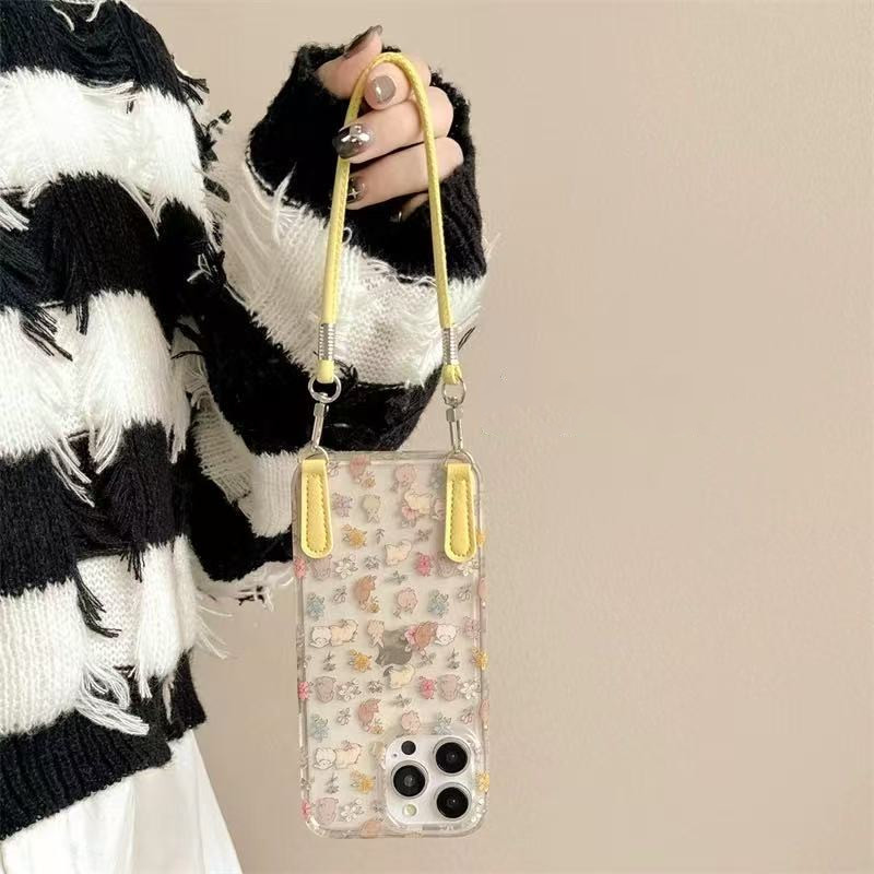 Spring ins lindo conejito floral para iphone15 hebilla de cuero cuerda 16ProMax Apple 14/13 funda para teléfono móvil