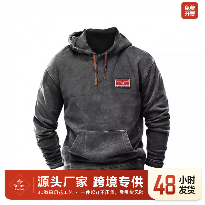 2024 cross-border independent station selling European and American men's retro western hoodie casual 3D digital printing sweater 2024 cross-border independent station selling European and American men's retro western hoodie casual 3D digital printing sweater