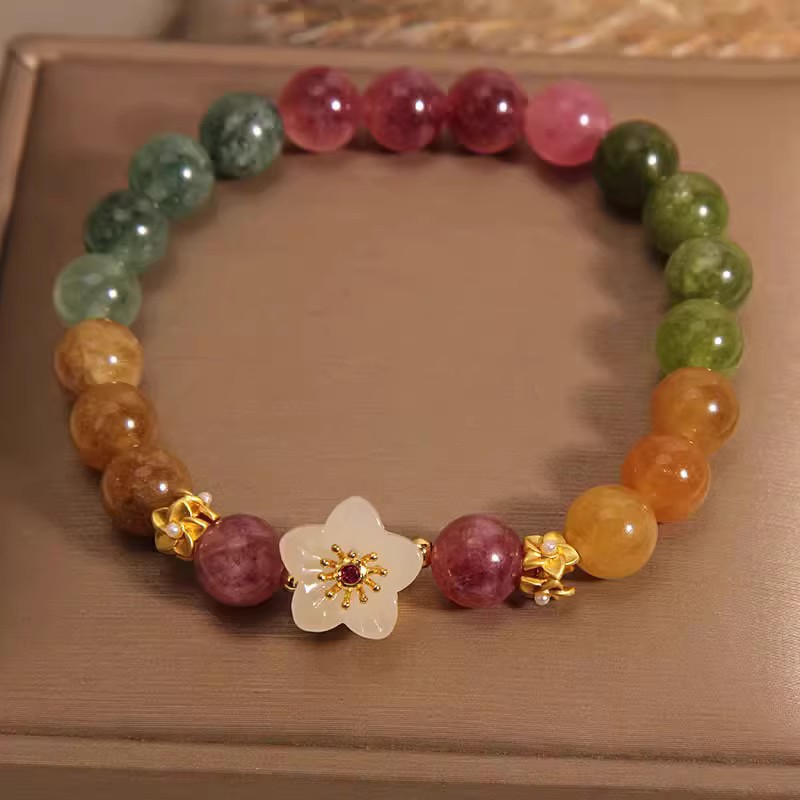 Turmalina de color + brazalete de flores de jade