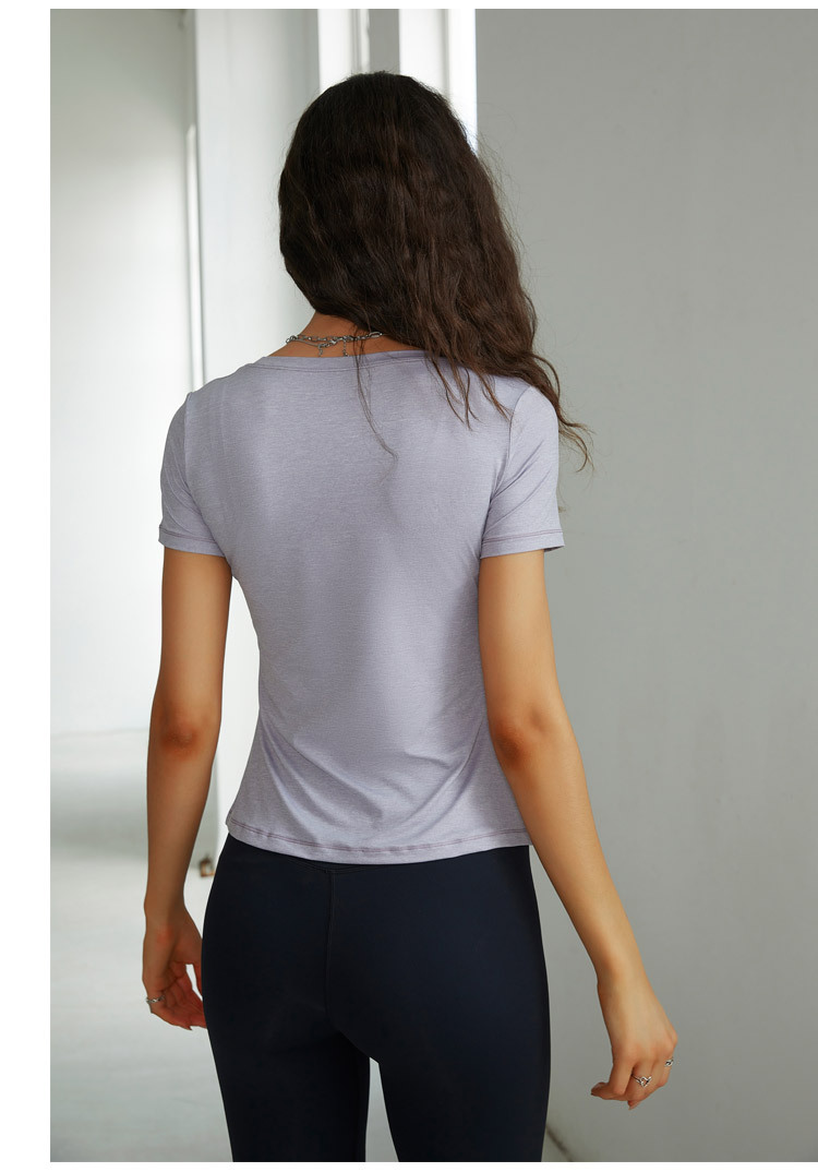 solid color quick-drying thin slit short-sleeved yoga T-shirt NSRQF127044