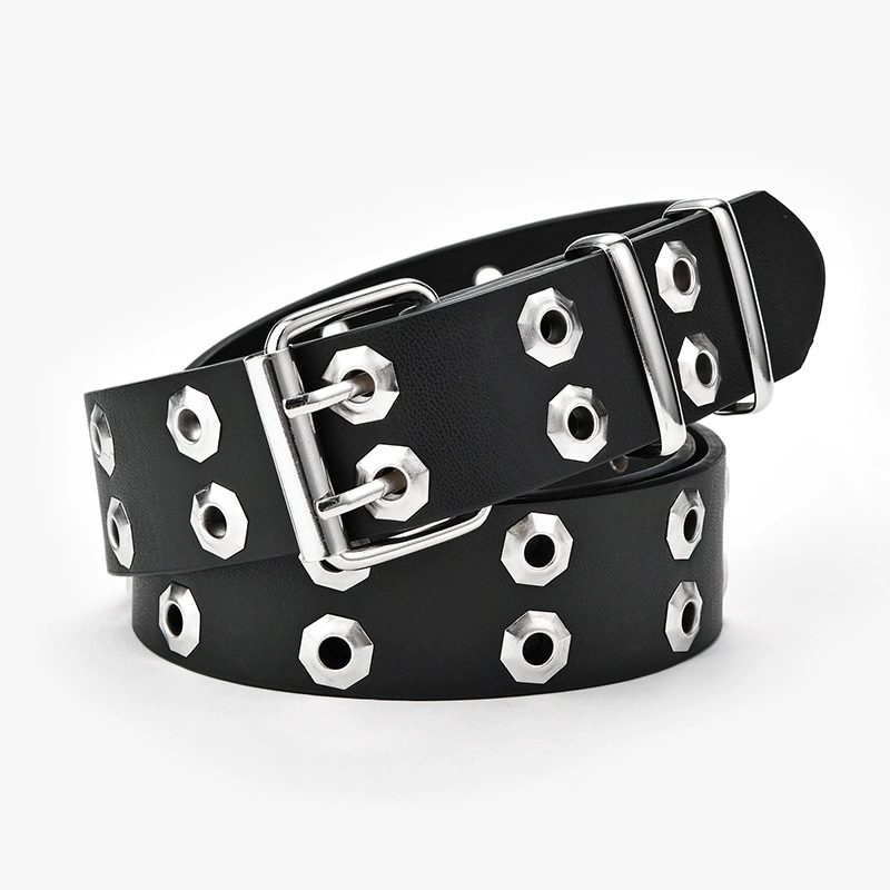 Новый панк ремень hollow повседневное декор octagonal eyelet пряжка двойной ряд выпуклая форма трендовый ремень для женщин в наличии