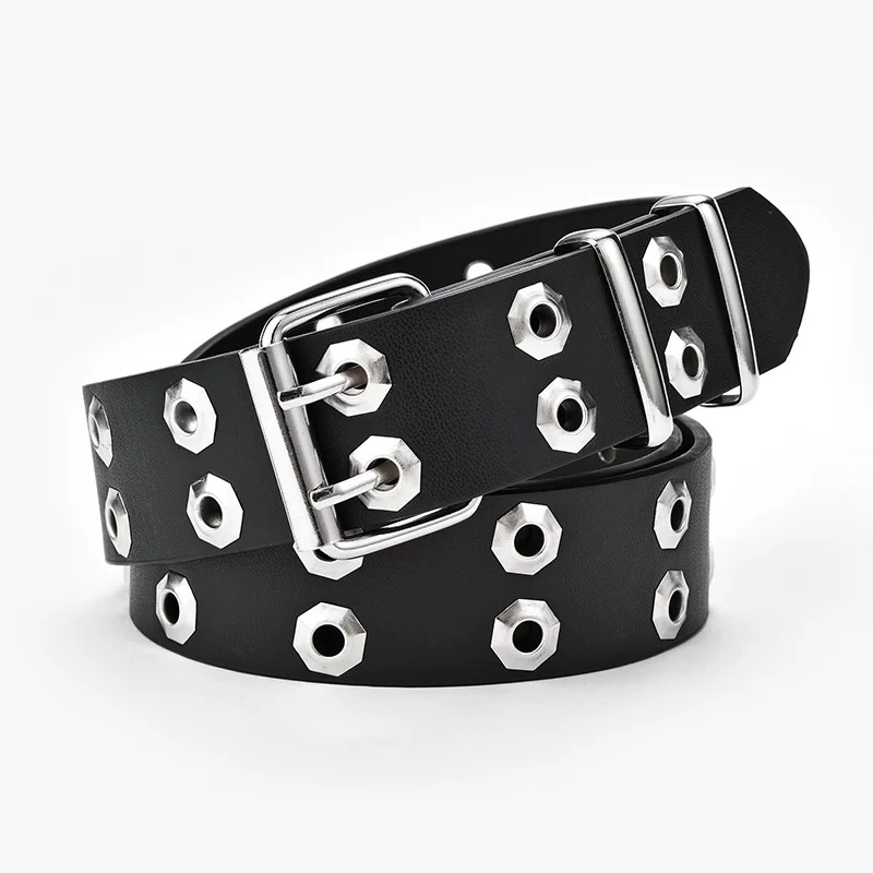 Новый панк ремень hollow повседневное декор octagonal eyelet пряжка двойной ряд выпуклая форма трендовый ремень для женщин в наличии
