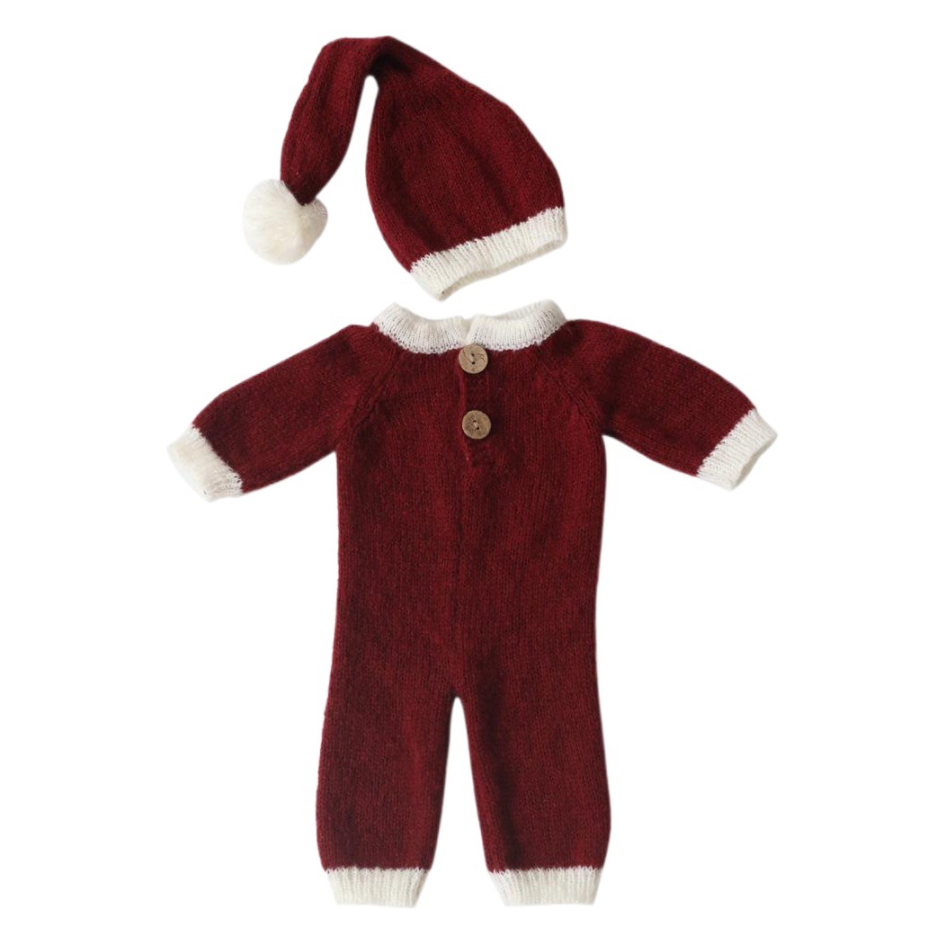 Cross-Border 2020 Nueva ropa de fotografía de recién nacido Tema de Navidad modelado mohair hat + Mono traje